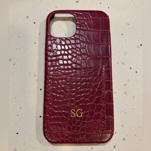 iPhone 15 plus Burgundy Crocodile Pattern Phone Case